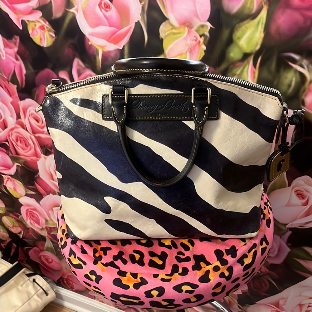 Dooney & Bourke Black and White Satchel with Zebra Print